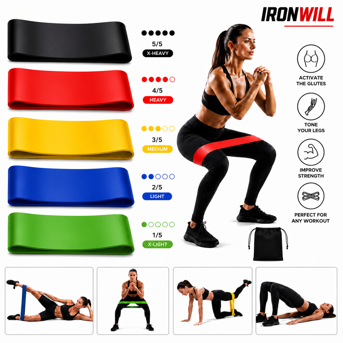 Booty & Legs Resistance Bands Set - 5 Levels