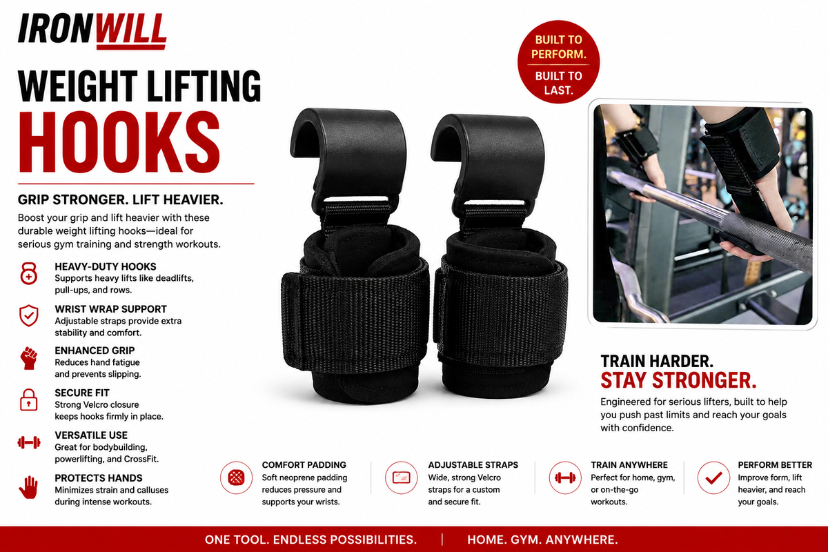 Weight Lifting Hooks with Wrist Wraps